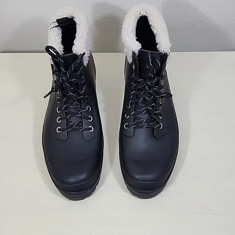 Chooka Men waterproof black tie up boots with sherling fur cuff NWT Size 10